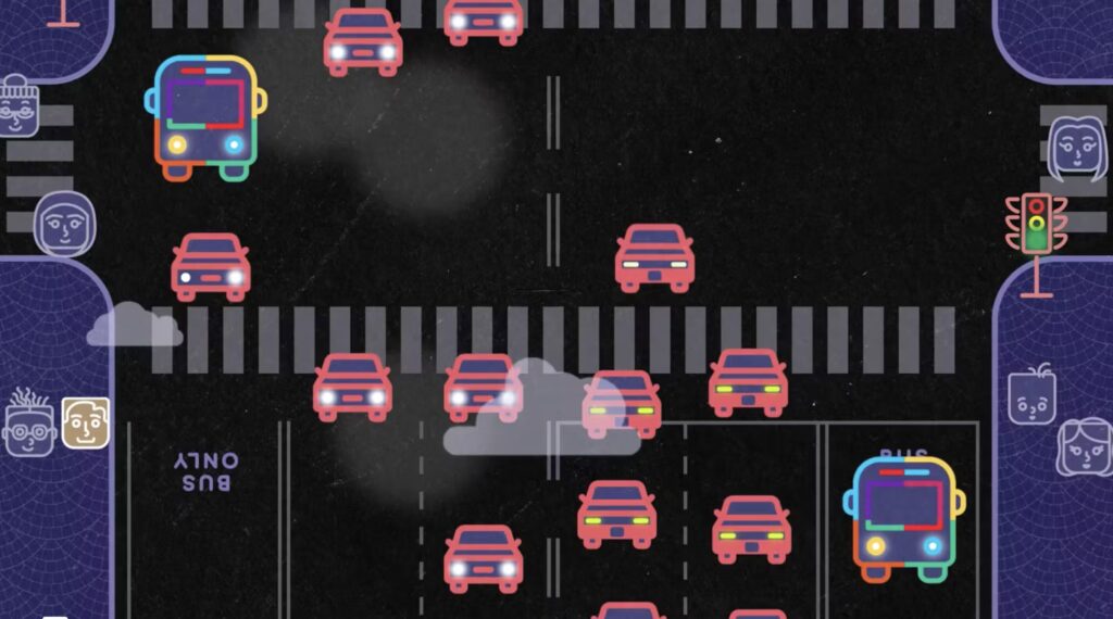An illustration of how bus lanes can facilitate efficient transit.